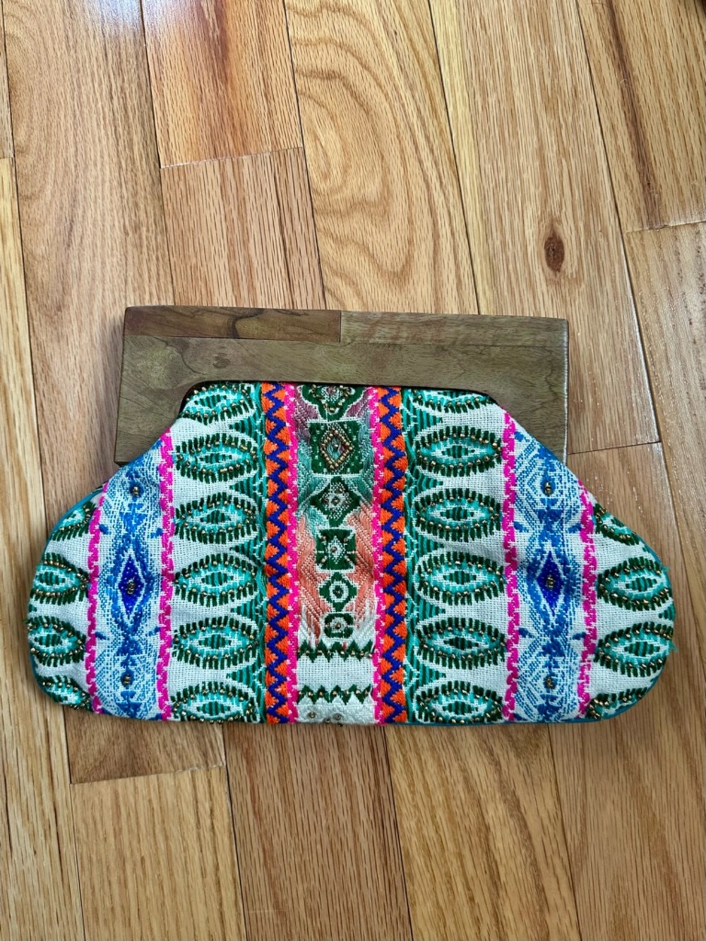 Embroidered Beaded Boho Clutch with Wooden Frame ✨